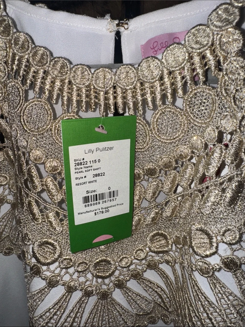 Lilly Pulitzer White Mini Dress with Gold Embellished Neckline - Picture 2 of 2